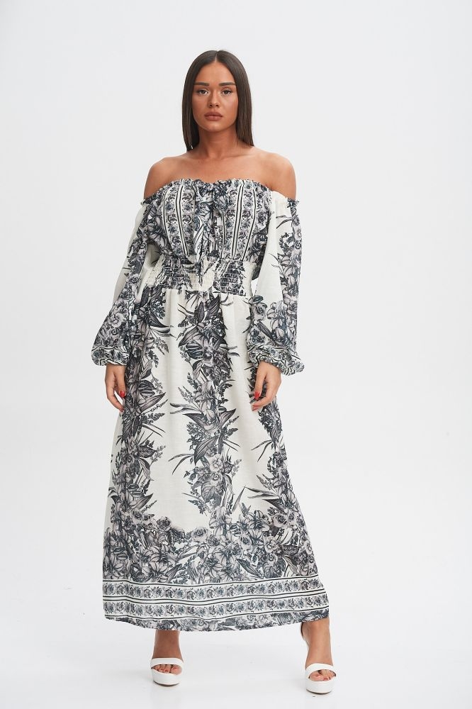 Φόρεμα Λινό Εξώμο Με Λαχούρ