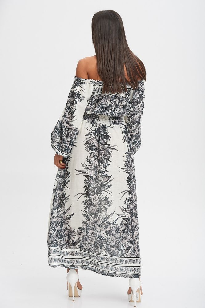 Φόρεμα Λινό Εξώμο Με Λαχούρ