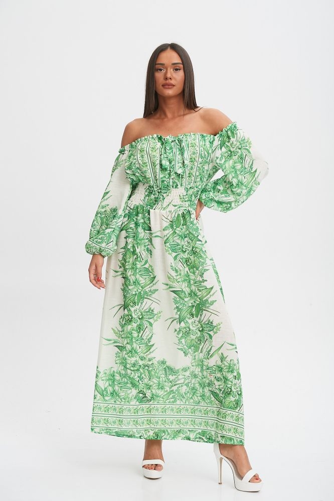 Φόρεμα Λινό Εξώμο Με Λαχούρ