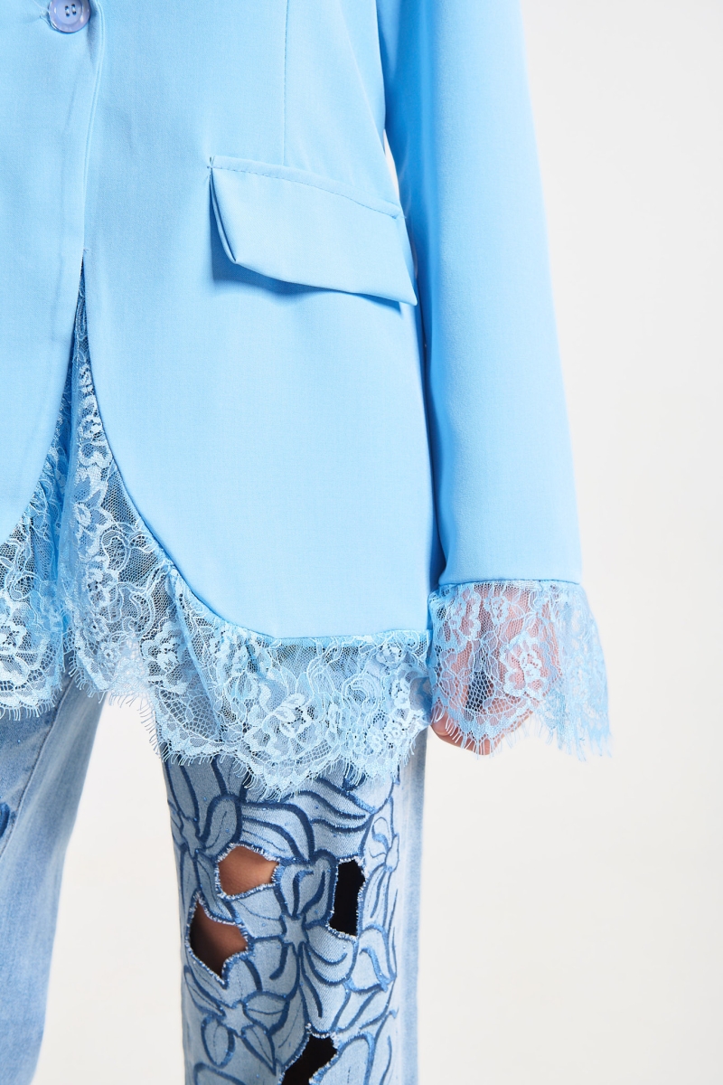 Blazer Featuring Lace Trim on Sleeves and Hem