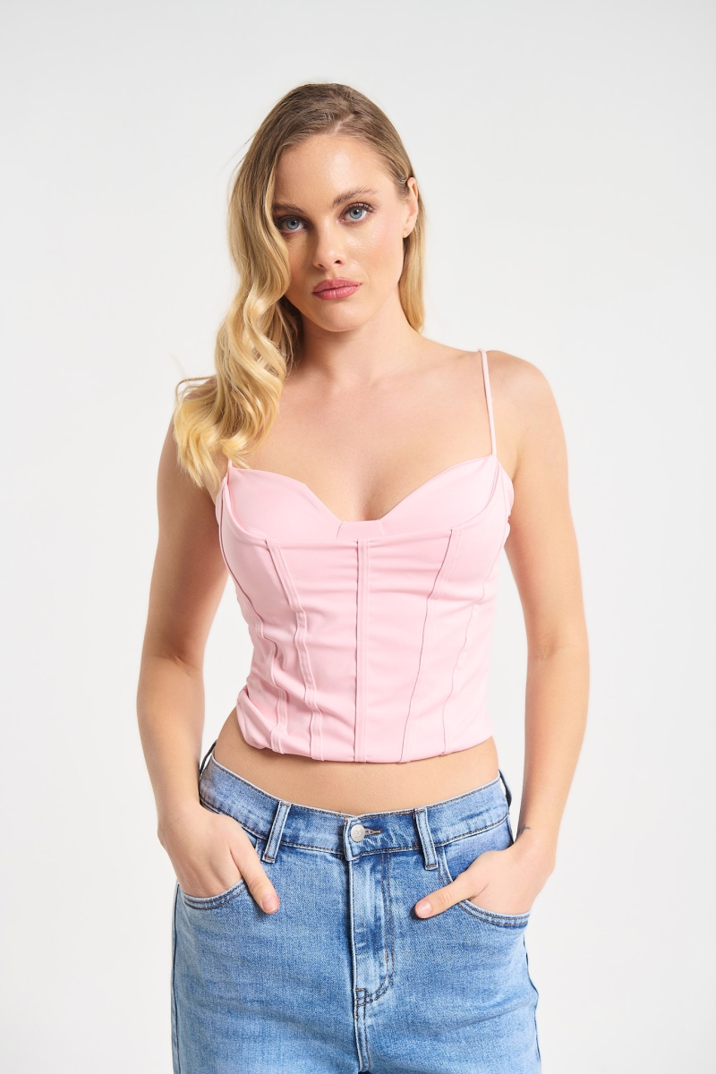 Crop Top με Εφέ Κορσέ