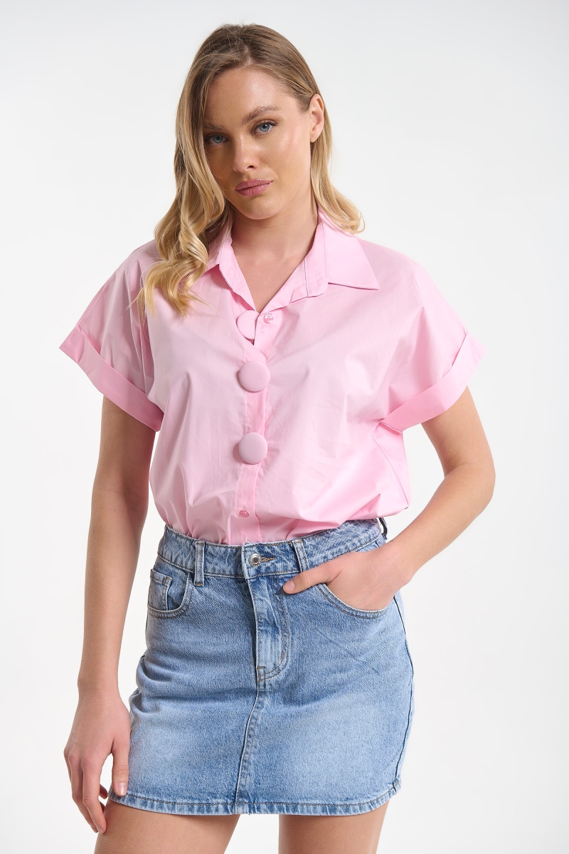Short Sleeve Button-Up Shirt for Women