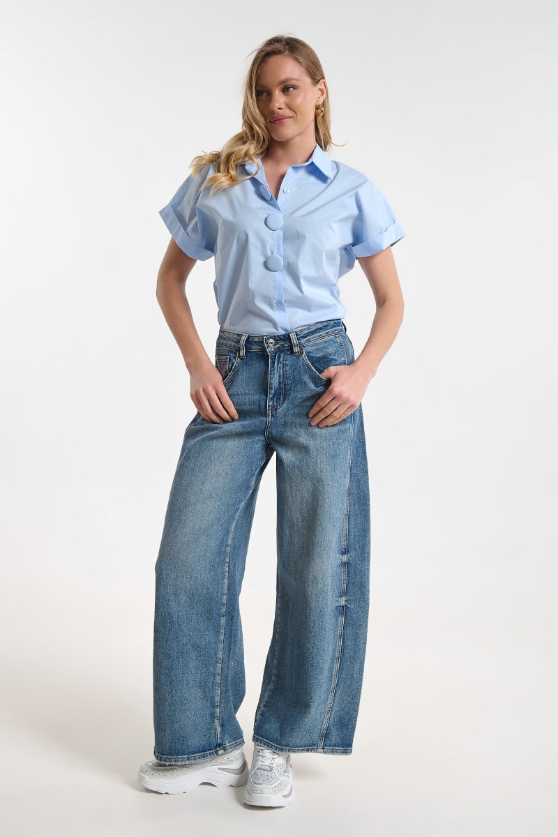 Short Sleeve Button-Up Shirt for Women