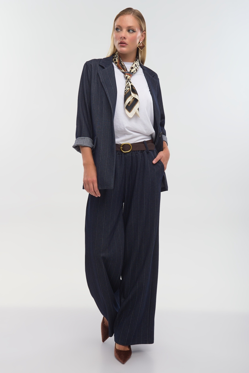 Striped Denim Palazzo Pants