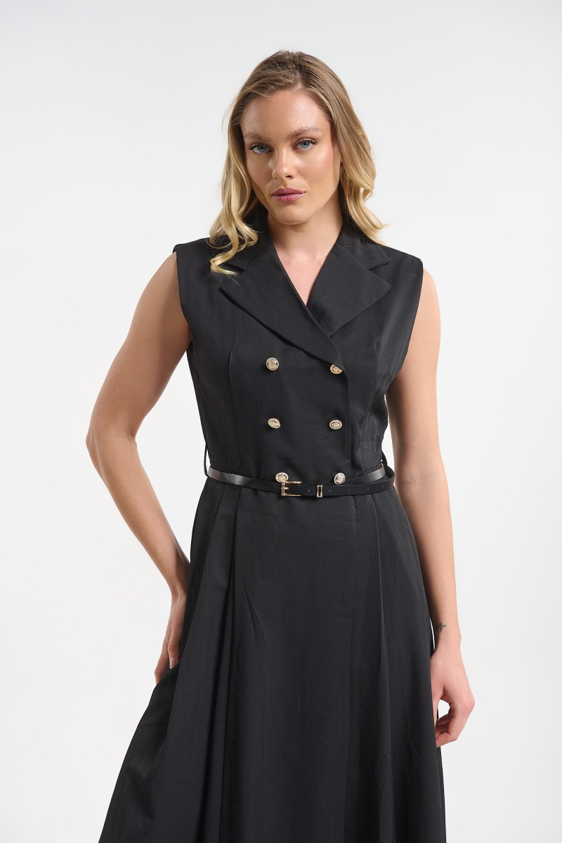 Long Sleeveless Wrap Dress with Buttons for Women