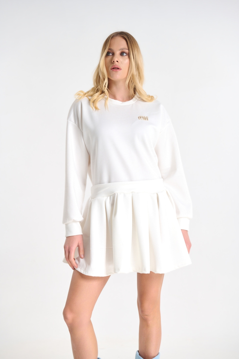 Dress with Pleated Detail and Decorative Brooch