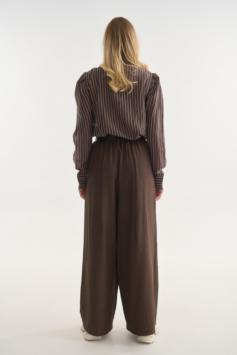 High Waist Pleated Trousers with Belt