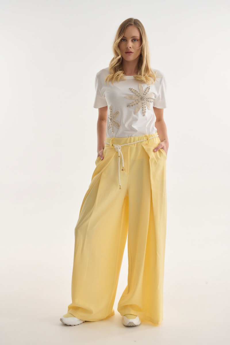 High Waist Pleated Trousers with Belt