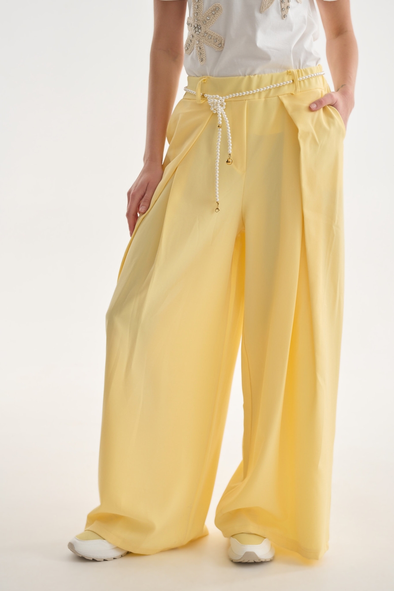 High Waist Pleated Trousers with Belt