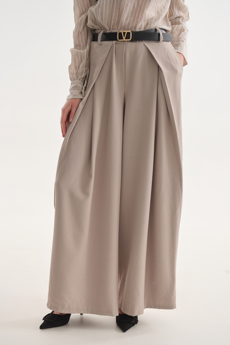 High Waist Pleated Trousers with Belt