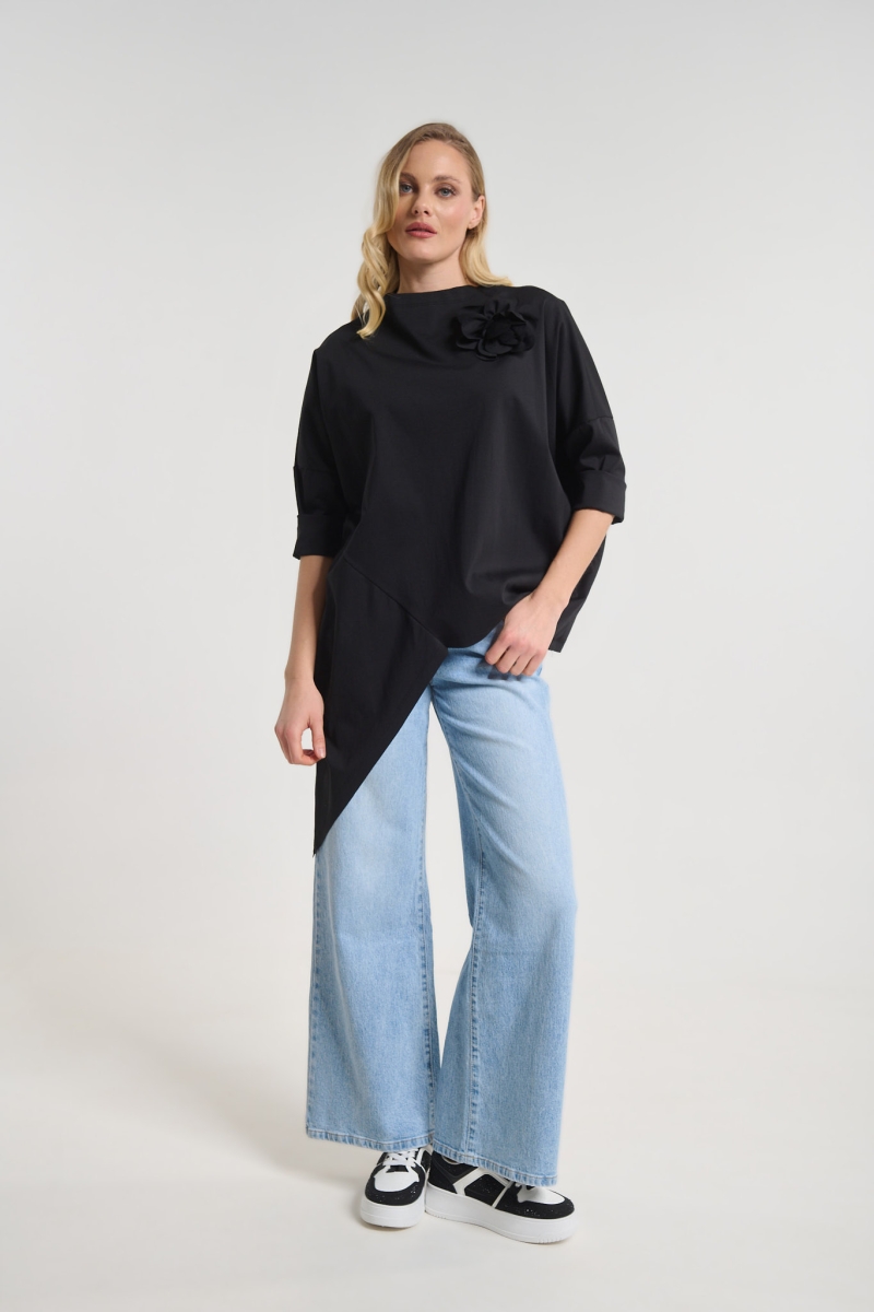 Asymmetrical Top with 3D Flower Detail