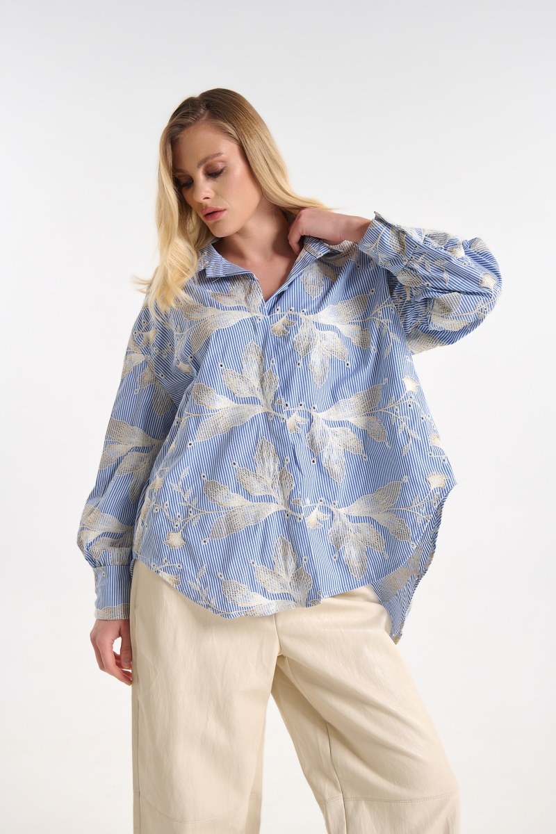 Πουκάμισο Ριγέ Με Κεντήματα
