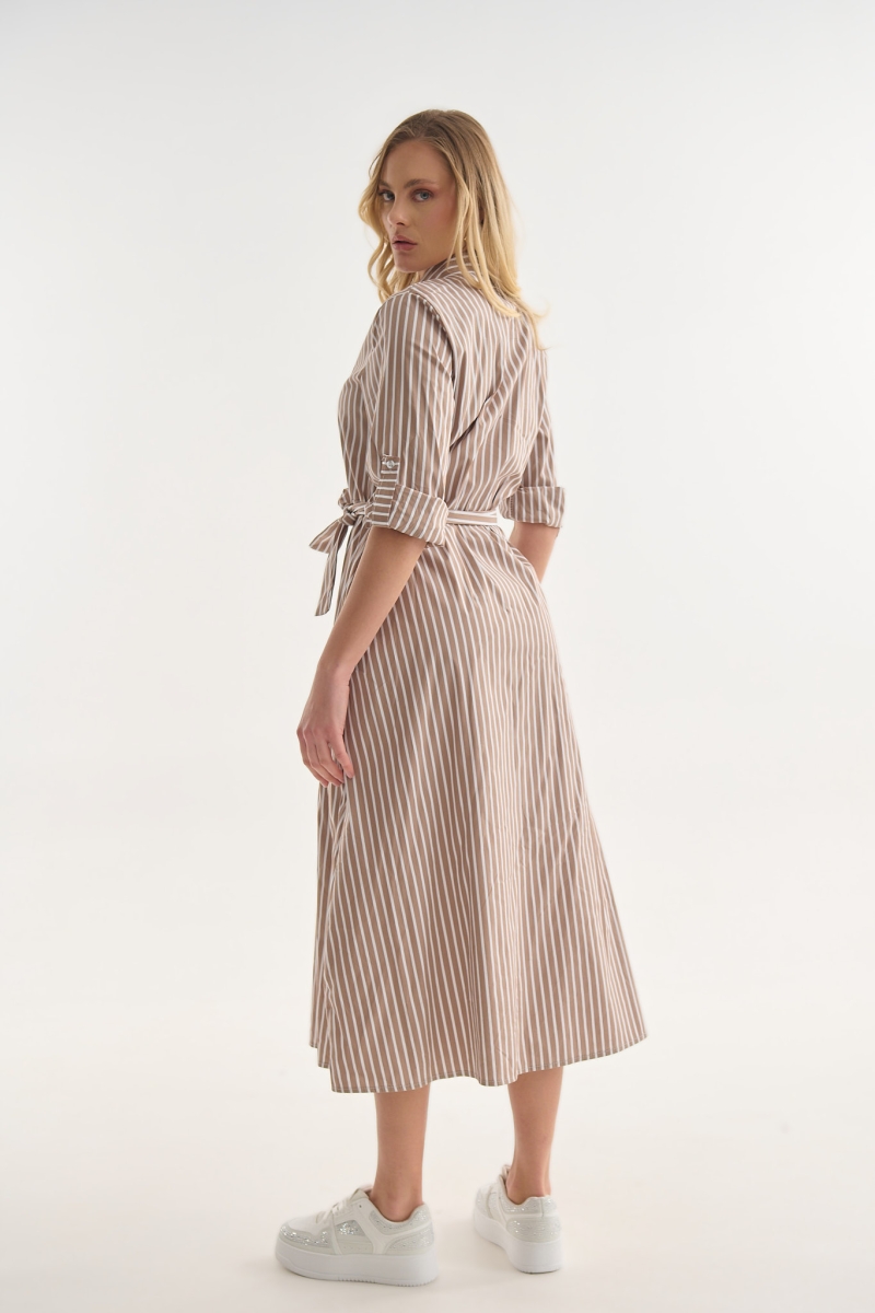 Striped Shirt Dress with Chain Detail