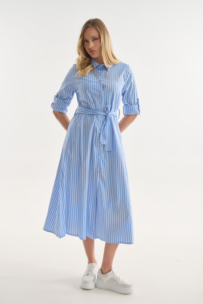 Striped Shirt Dress with Chain Detail