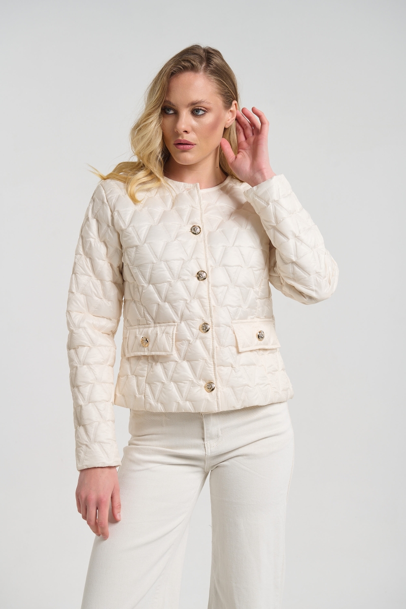Quilted Cropped Jacket with Gold Buttons