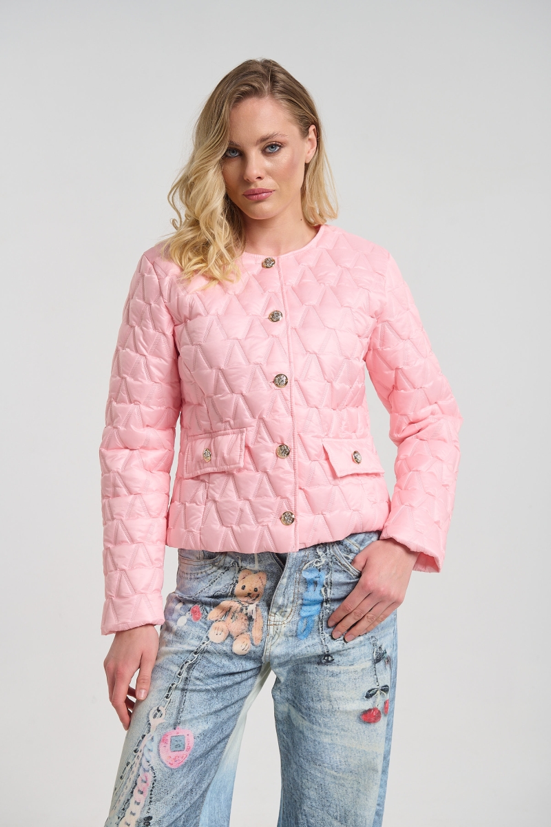 Quilted Cropped Jacket with Gold Buttons