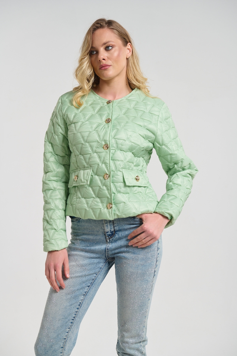 Quilted Cropped Jacket with Gold Buttons