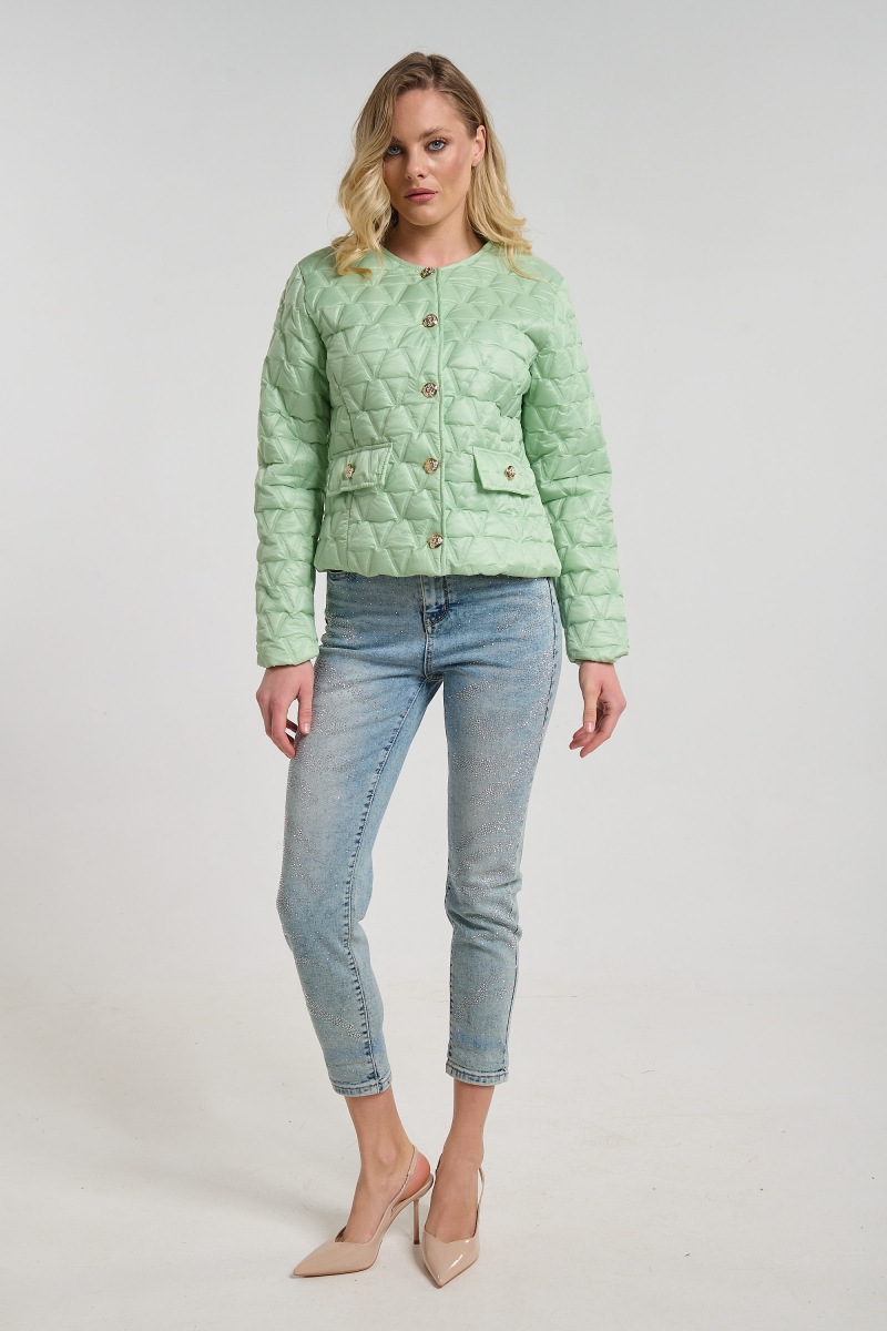 Quilted Cropped Jacket with Gold Buttons