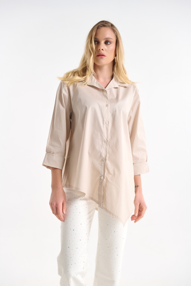 Cotton Shirt with Asymmetrical Hem