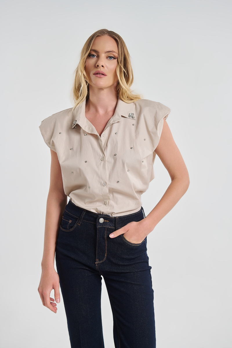 Embellished Collar Shirt Chic Summer Blouse