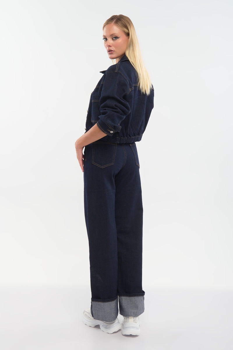 Wide Leg Denim Pants with Decorative Cuff – Standout Style