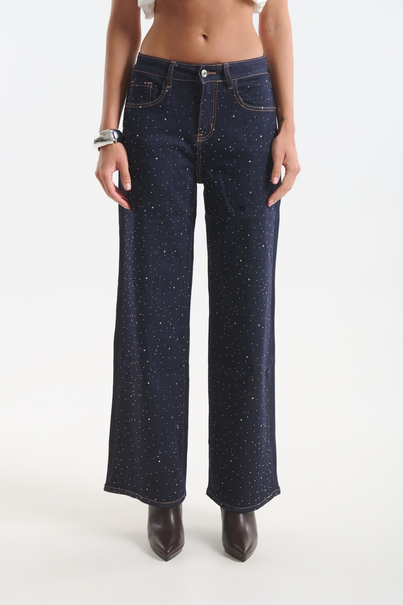 Women’s Wide Leg Jeans with Rhinestones