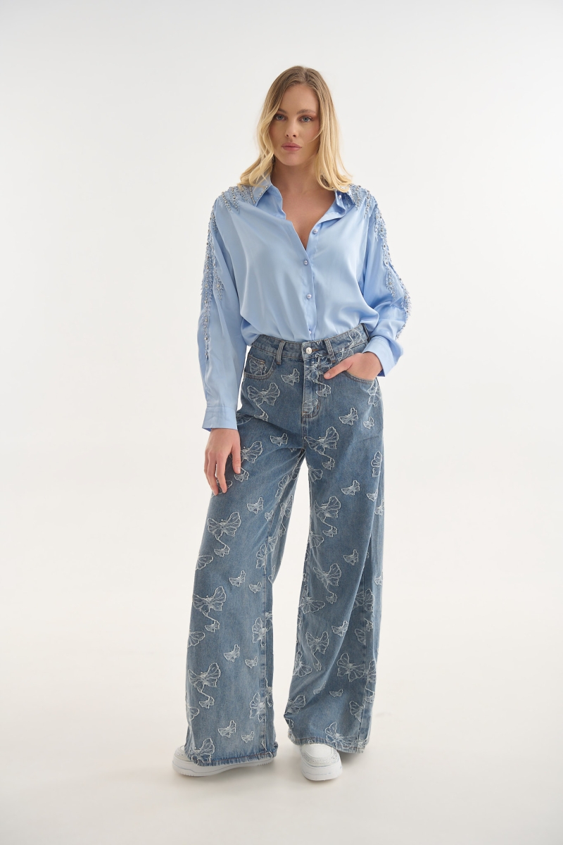 Super Wide Butterfly Print Jeans