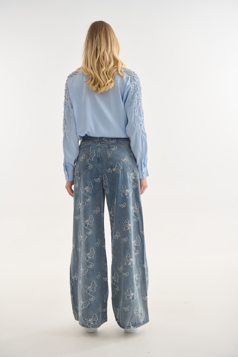 Super Wide Butterfly Print Jeans