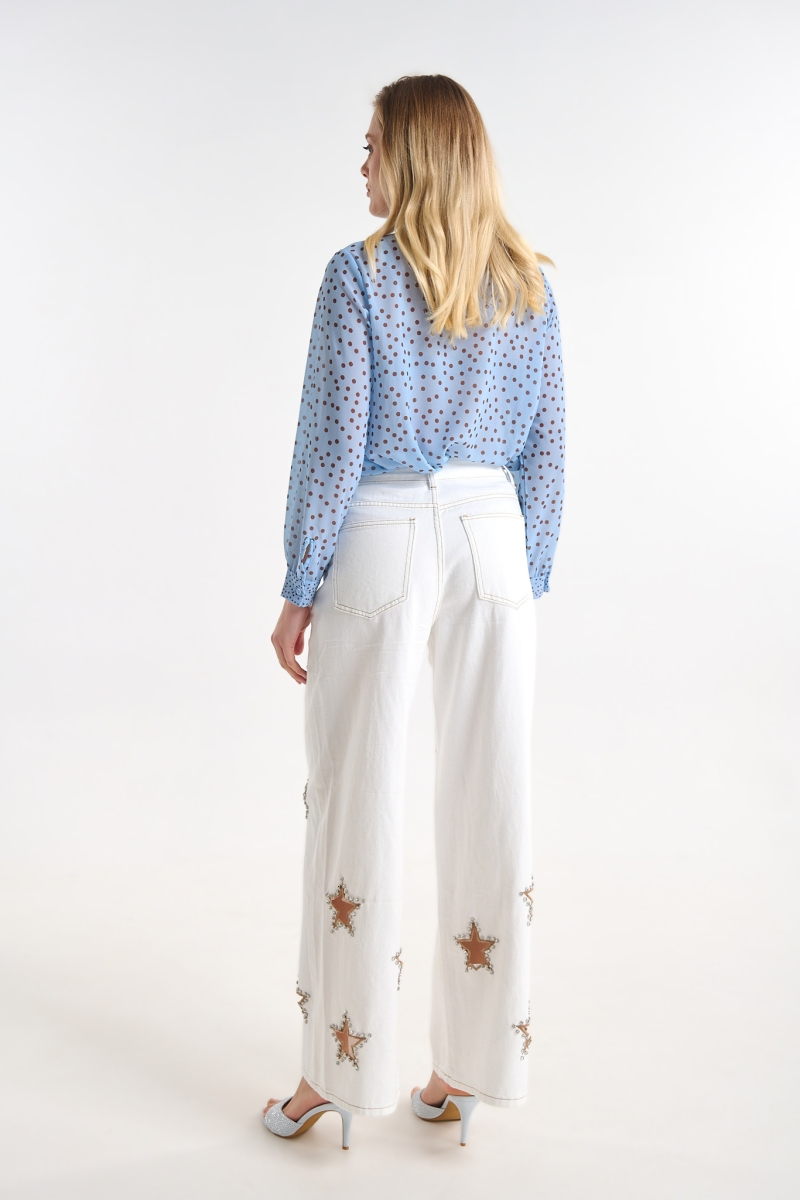 Wide Leg Jeans with Decorative Star Details