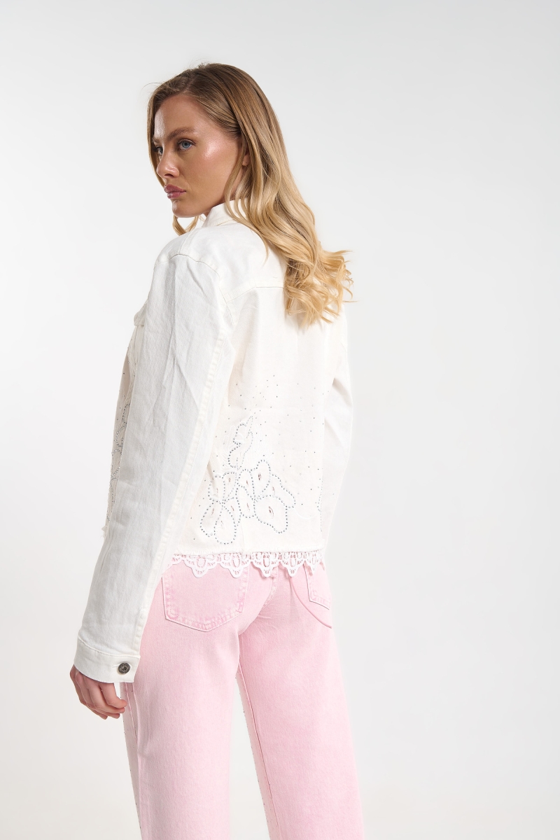 Denim Jacket with Lace Detail for Women