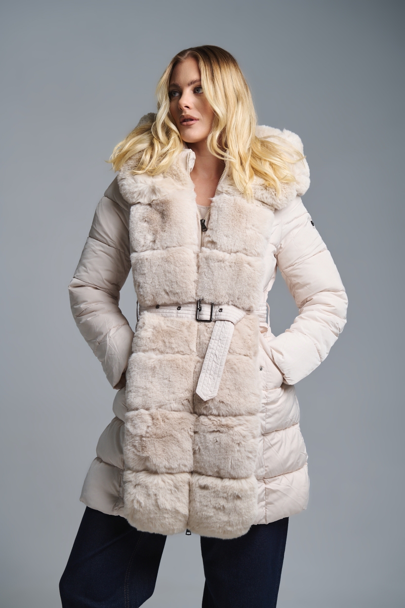 Μπουφάν Γούνα Μέση Κουκούλα