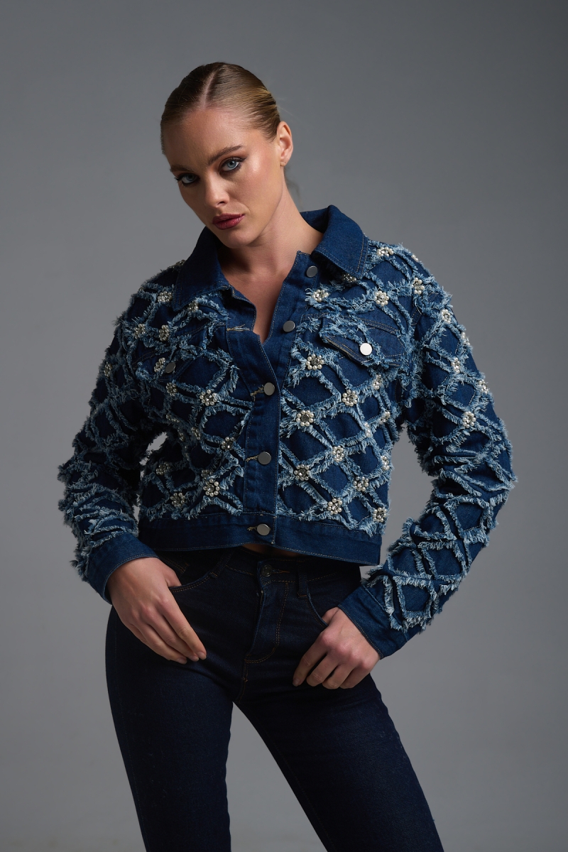 Μπουφάν Τζιν Με Ρόμβους Πέρλες