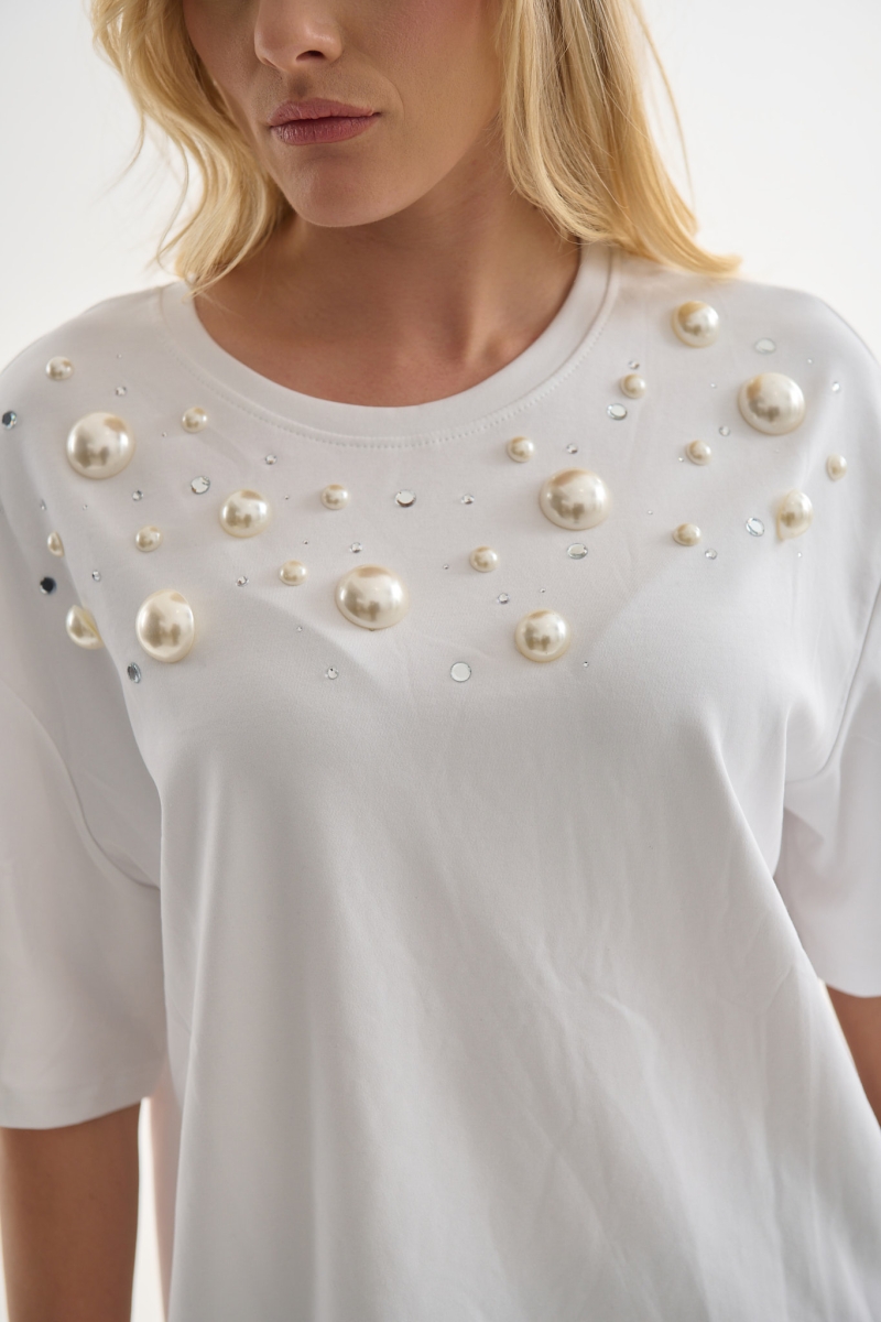 T-shirt με Διακοσμητικές Πέρλες