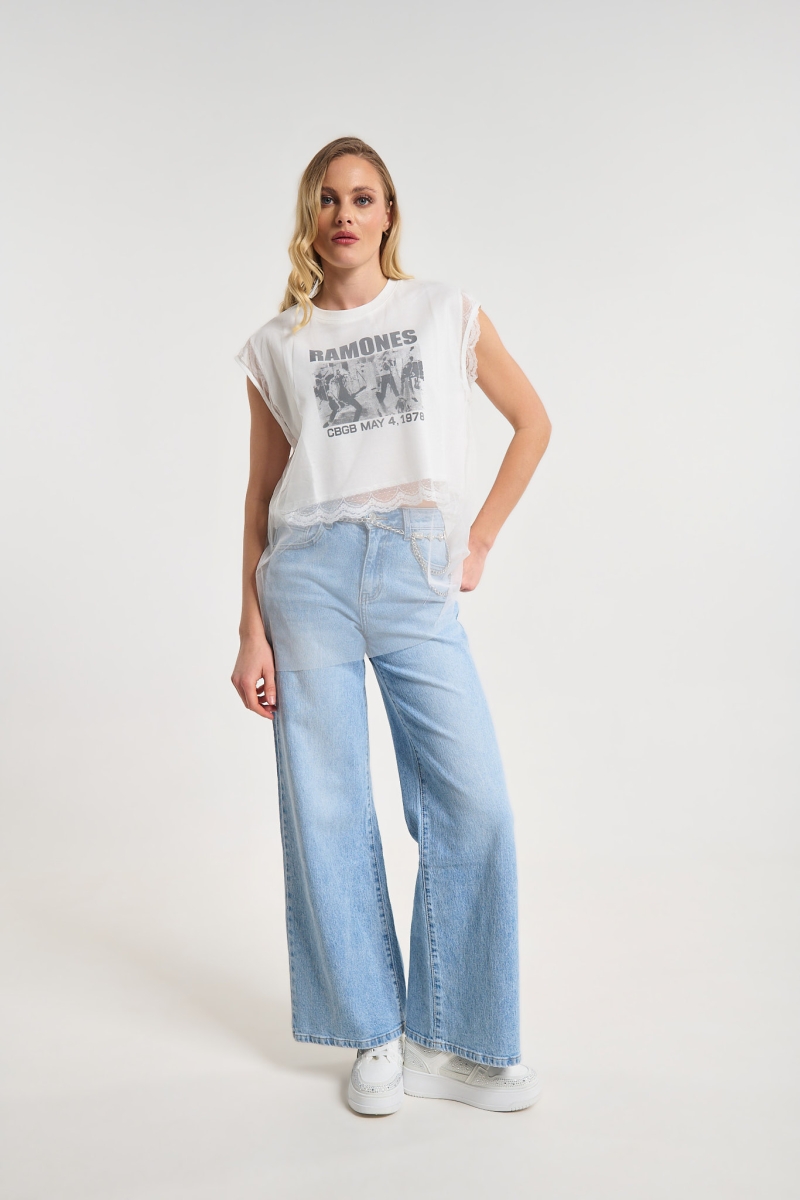 T-shirt Με Τούλι & Λογότυπο