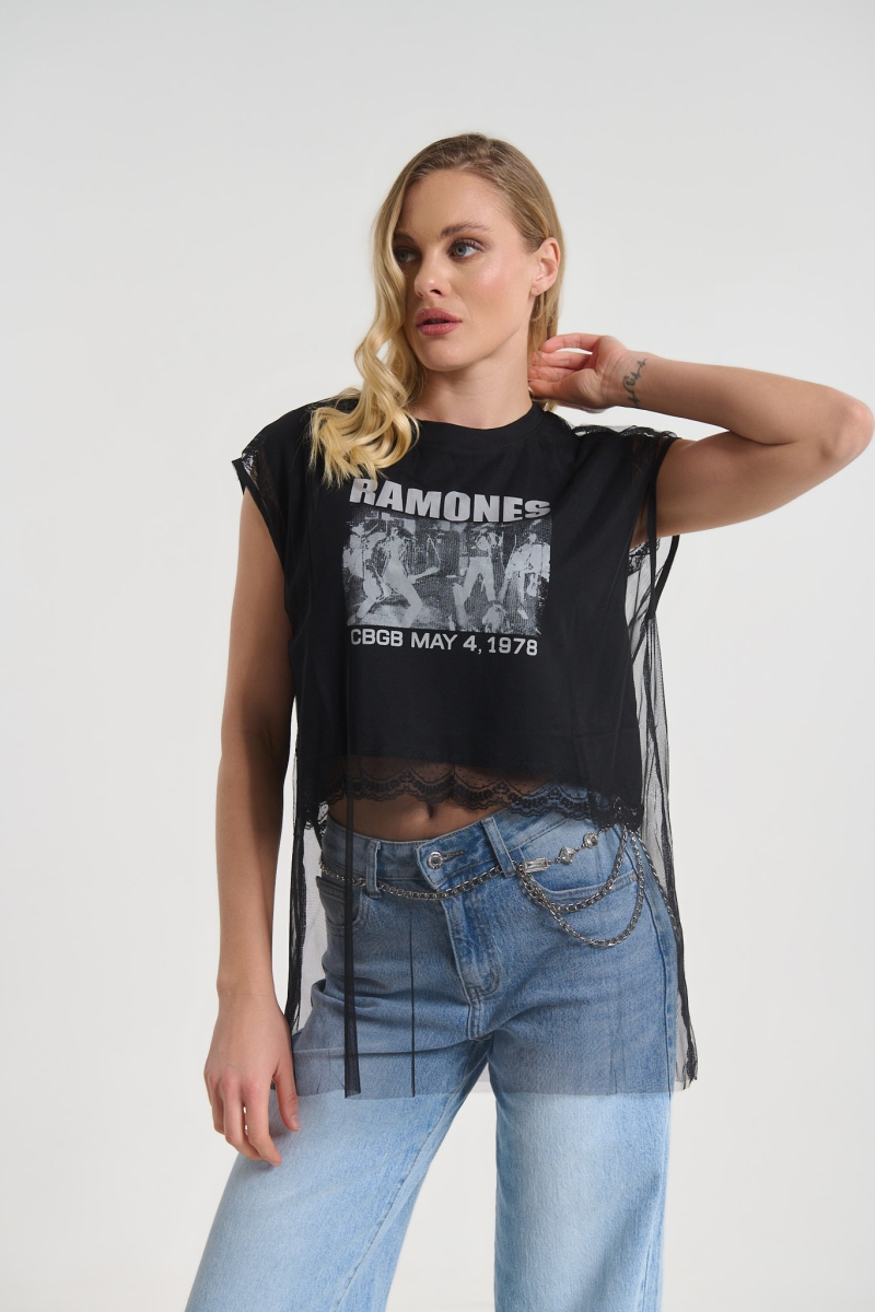 T-shirt Με Τούλι & Λογότυπο