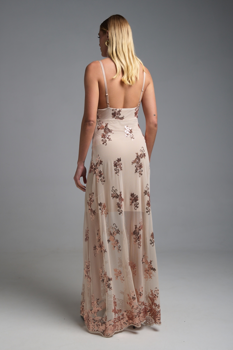 Maxi Φόρεμα Τούλι με Κεντημένα Λουλούδια