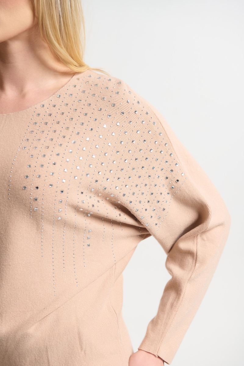 Μπλούζα Oversized με Καθρεφτάκια στον Ώμο