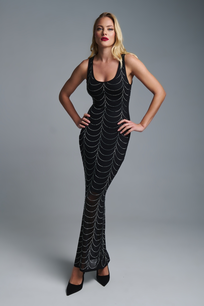 Φόρεμα Μάξι Αμάνικο Κύμα Στρας