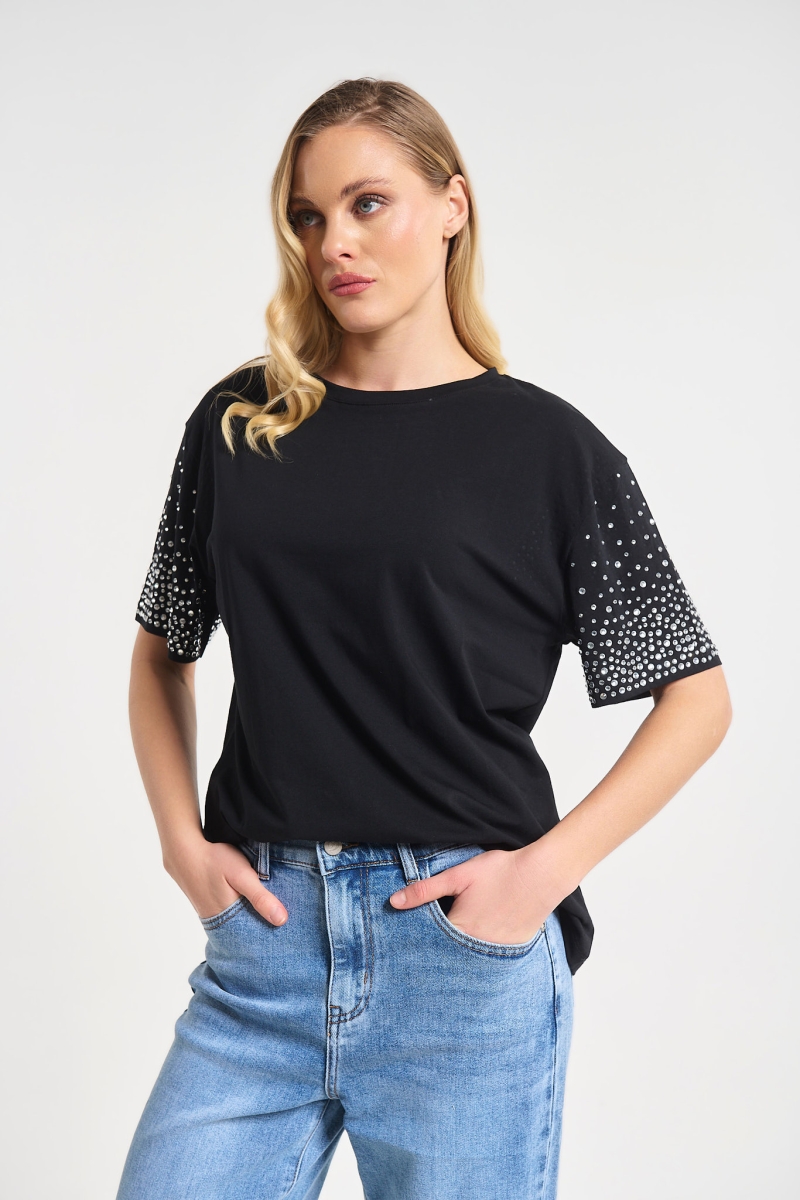 T-shirt Με Στρας Στο Μανίκι