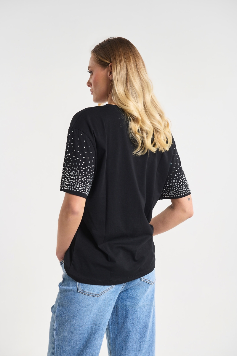 T-shirt Με Στρας Στο Μανίκι