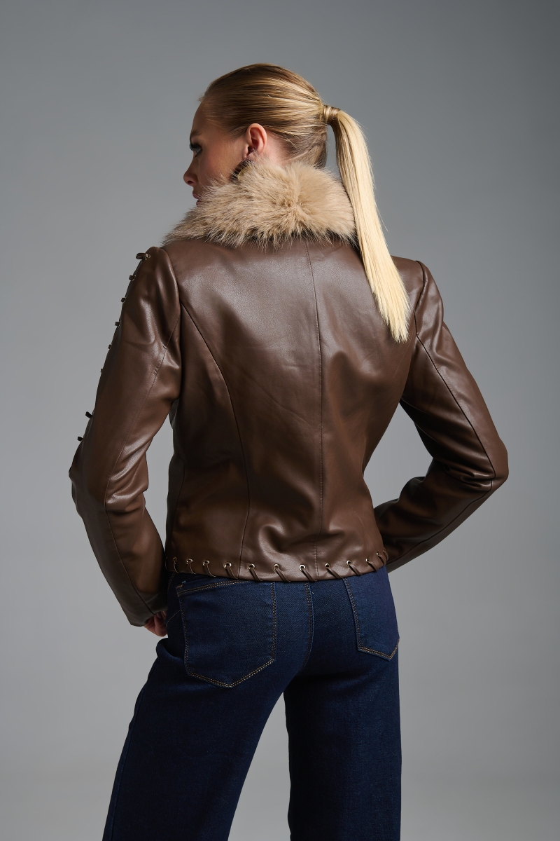 Δερμάτινο Γούνα Γιακά Κορσέ Μανίκι