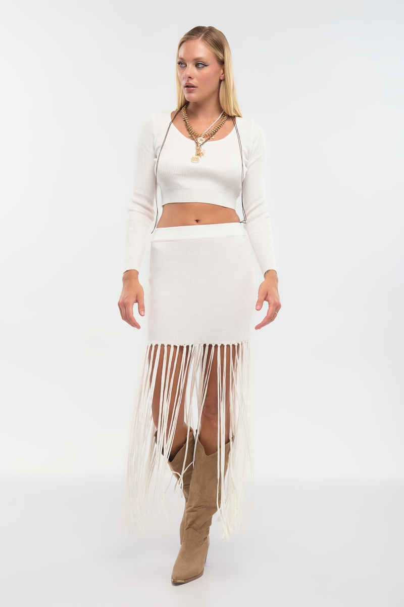 Top & Midi Skirt Set with Fringe