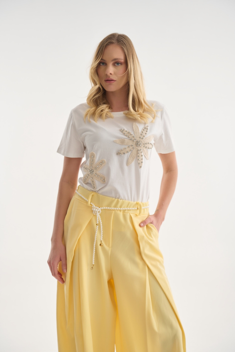 T-shirt with Embroidered Flowers