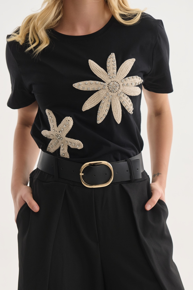 T-shirt με Κεντημένα Λουλούδια