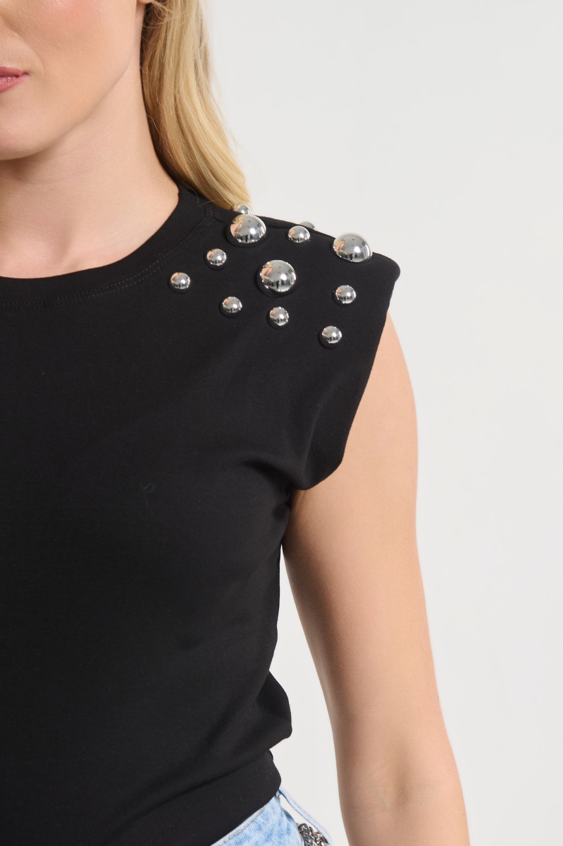 T-shirt Με Βάτες & Τρουκ Στους Ώμους