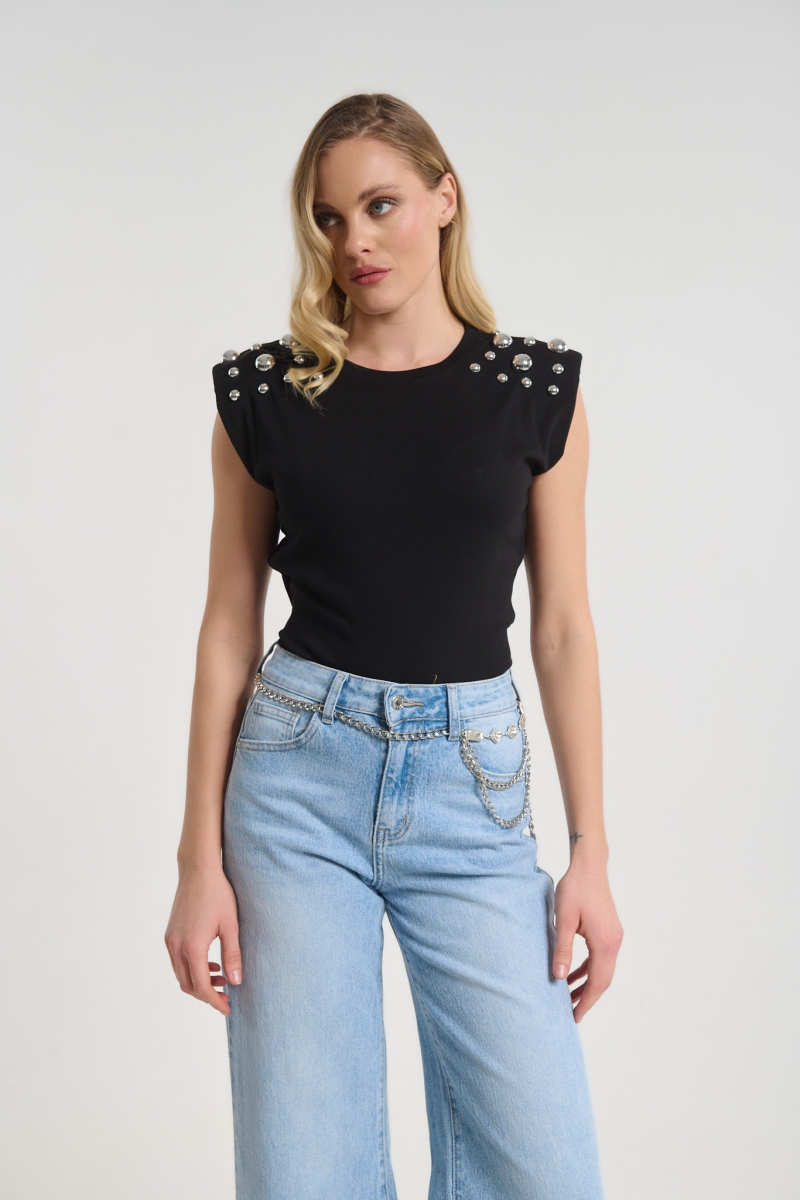 T-shirt Με Βάτες & Τρουκ Στους Ώμους