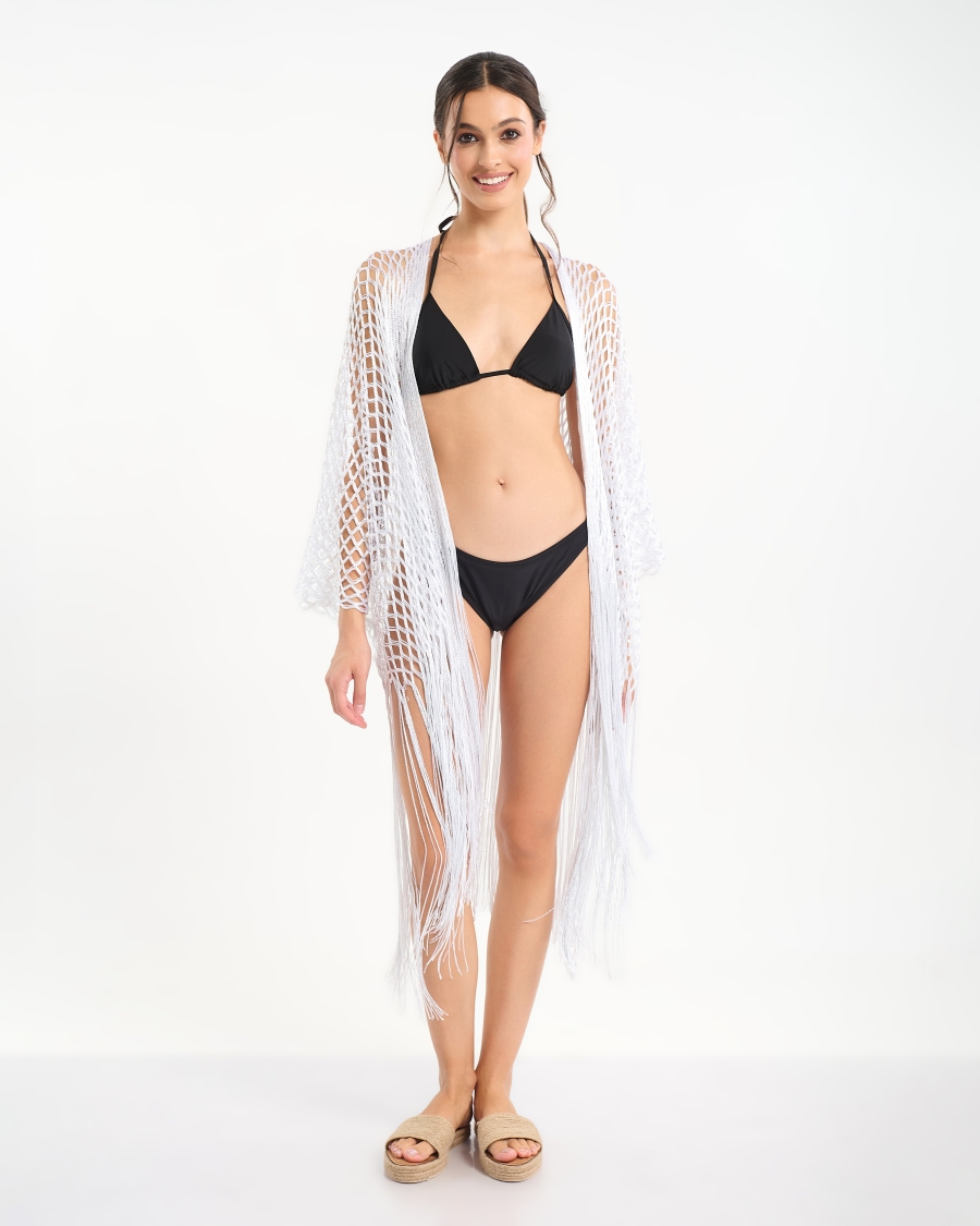 Ble Collection Crochet Kimono with Fringe Boho Net