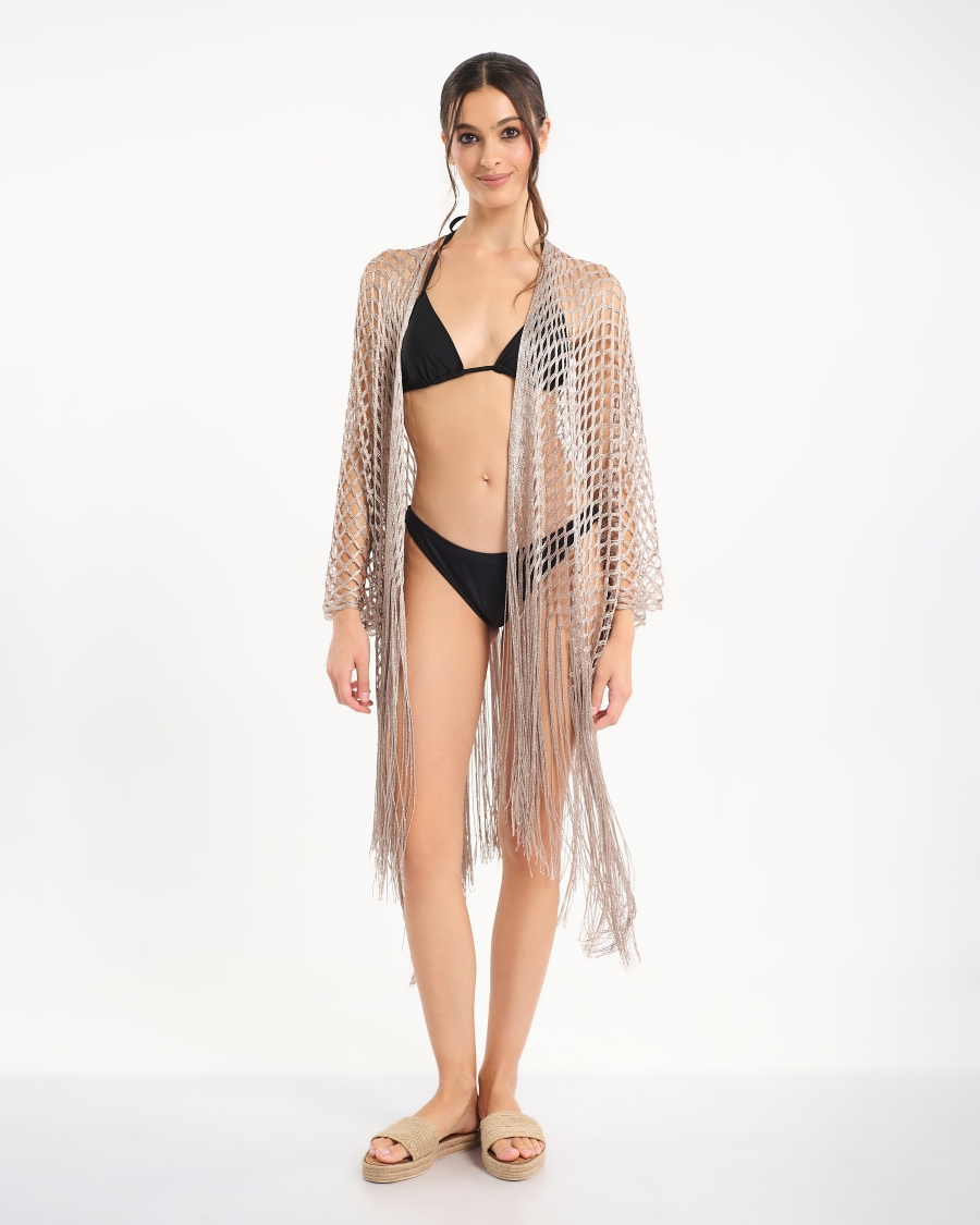 Ble Collection Crochet Kimono with Fringe Boho Net