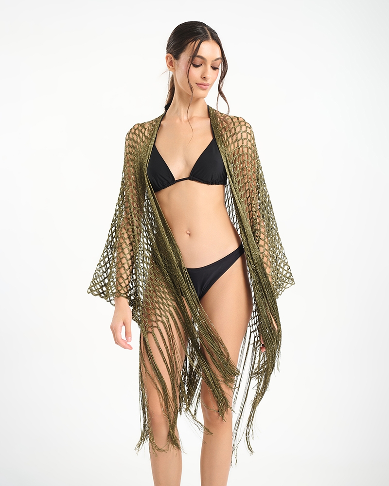 Ble Collection Crochet Kimono with Fringe Boho Net