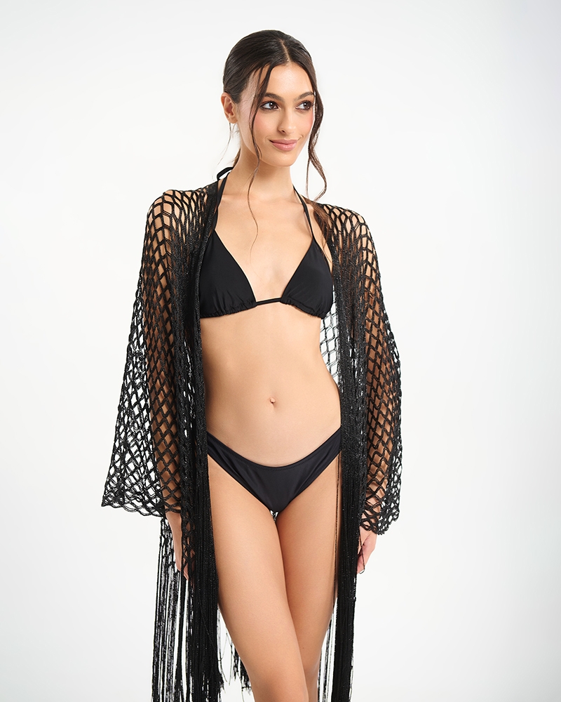 Ble Collection Crochet Kimono with Fringe Boho Net